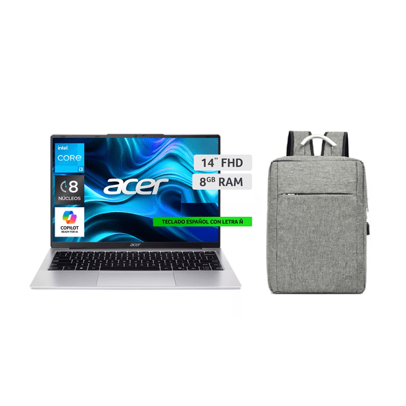 Notebook Acer Intel Core i3, 8 Nucleos, 8gb, 128gb Ssd, 14, W11 + Mochila