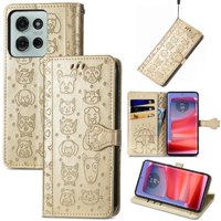 Funda Cartera Foxdock Para Motorola Moto G75 , Flip Pu Con Relieve De Gatos Y Perros, Tarjetero Y Soporte