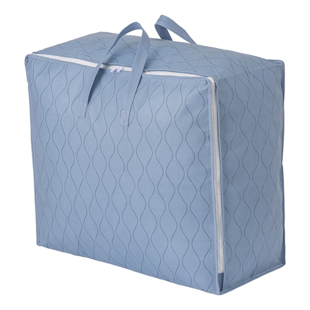 1 Pcs Bolsa de Almacenamiento de Ropa, Bolsa de Almacenamiento Plegable, Bolsa de Mudanza Ondulada para Organizar Edredones, Organizador de Armario y Almacenamiento con Asas Azul 24*10.6*20.5in
