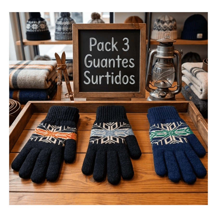 Genérico - Pack 3 Guantes De Lana Térmico Con Chiporro Surtidos