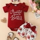 thumbnail image 1 of 3pcs Baby Girls Cute "Auntie Is My Bestie" Short Sleeve Onesie & Floral Shorts & Headband Set Clothes, 1 of 5