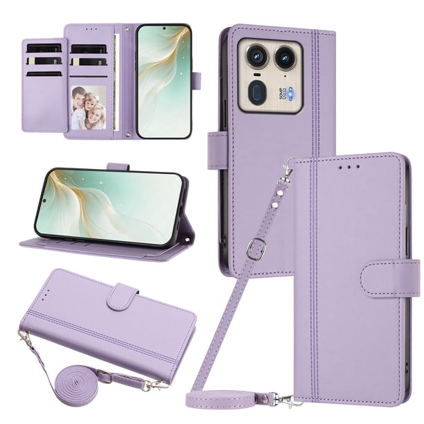 Funda Tipo Libro para Motorola Edge 50 Ultra 5G, Tapa con Imán, Morado Claro