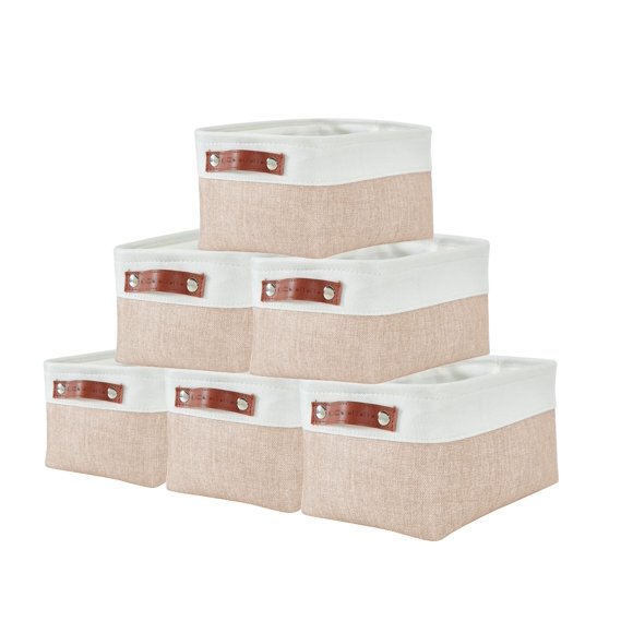 Cestas de almacenamiento DECOMOMO pequeñas, paquete de 6, color beige y blanco