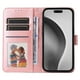 thumbnail image 2 of Funda tipo cartera FOXDOCK para iPhone 16 Pro , diseño girasol en relieve, cuero PU, cierre magnético, soporte y tarjetero, 2 of 5