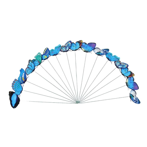 24 Estacas de Mariposas para Jardín, Decoraciones de Mariposas para Exteriores, Adornos de Césped para Patio, Decoración para Macetas, Entrada, Inaugu Azul