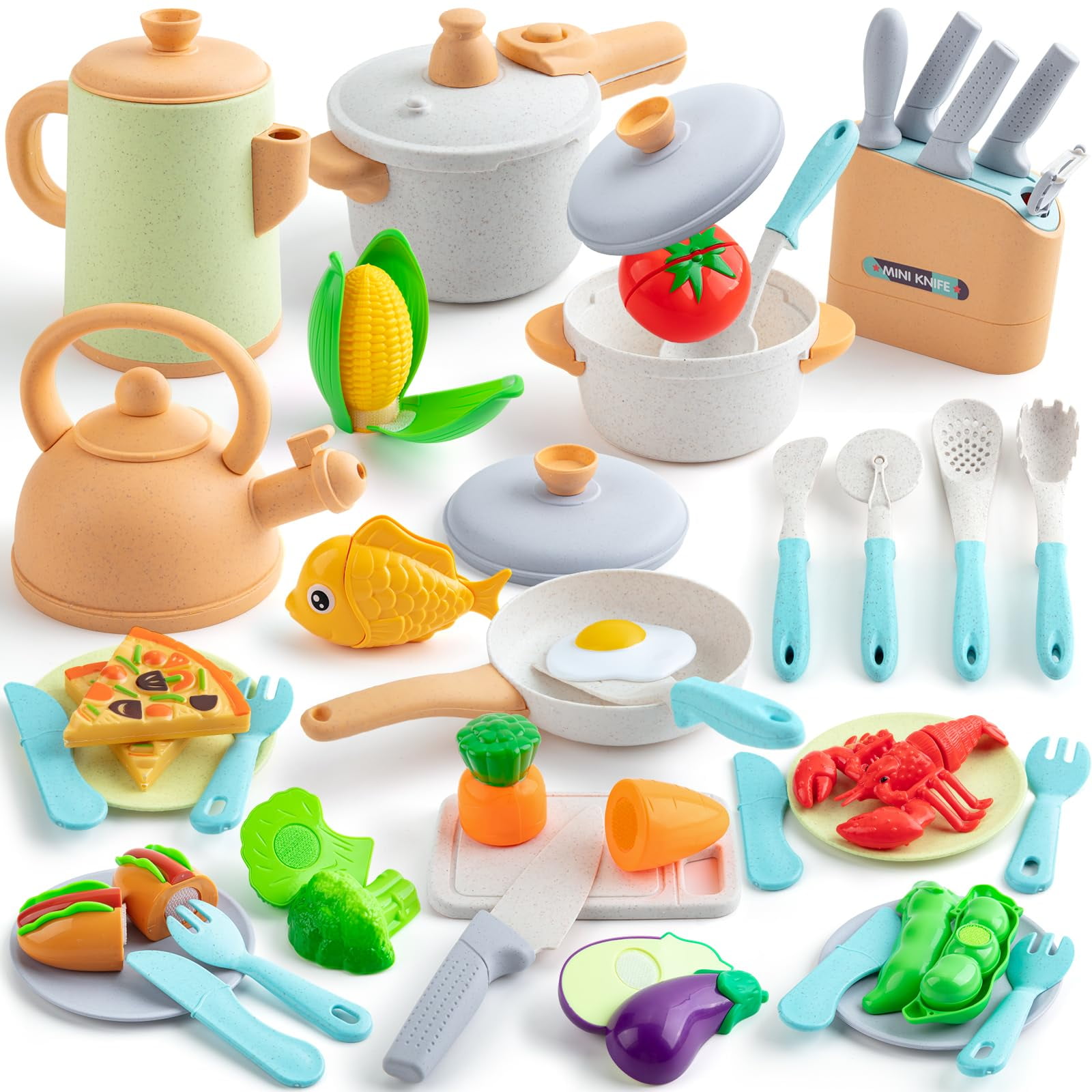 Accesorios De Cocina Play Tikjoyful, 42 Piezas Con Juego De Comida Play