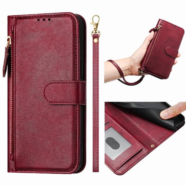 Funda Billetera Cremallera para BLU G53 con Porta Tarjetas, Soporte y Correa Rojo