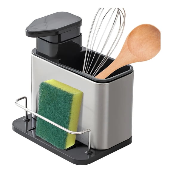 Dispensador De Jabón Para Cocina Acabado Negro Plateado Diseño Compacto Plástico ABS