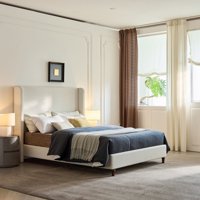 M&Ms - Harper Tall Headboard Upholstered Bed / 54"" High Headboard / Elegant Simplicity / No Box Spring Needed / Easy Assembly / King / Cream White Boucle