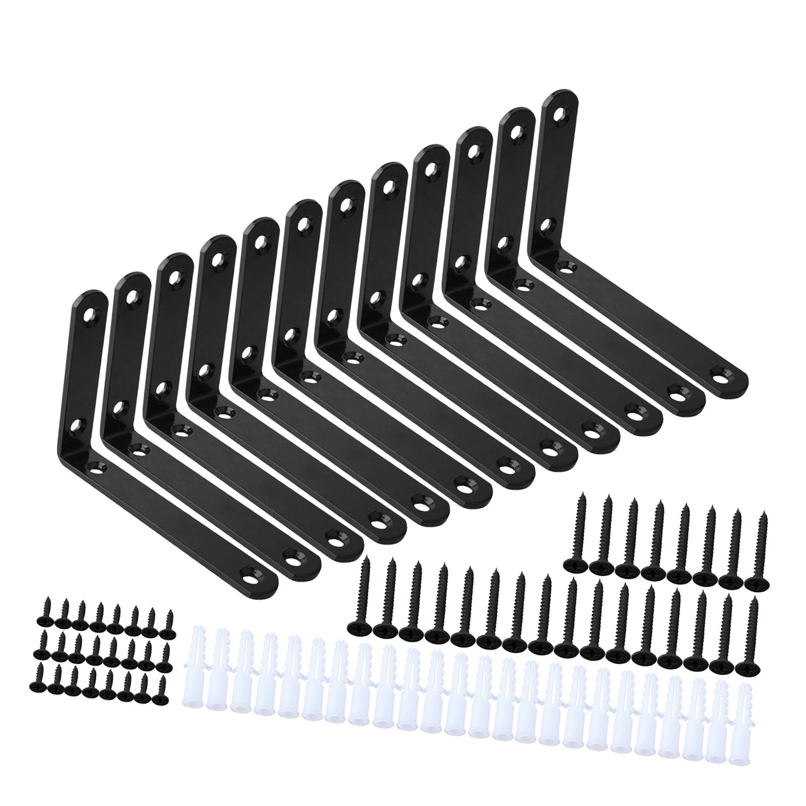 Bothyi - 12X Soportes De Esquina Soportes De Estante De Pared Resistentes Para Lavadero Baño Armario Negro 123X80Mm