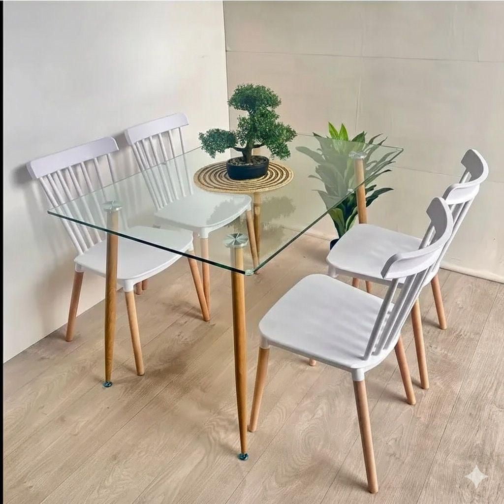 Nevi Express - Comedor Mesa De Vidrio 120x80 + 4 Sillas Windsor