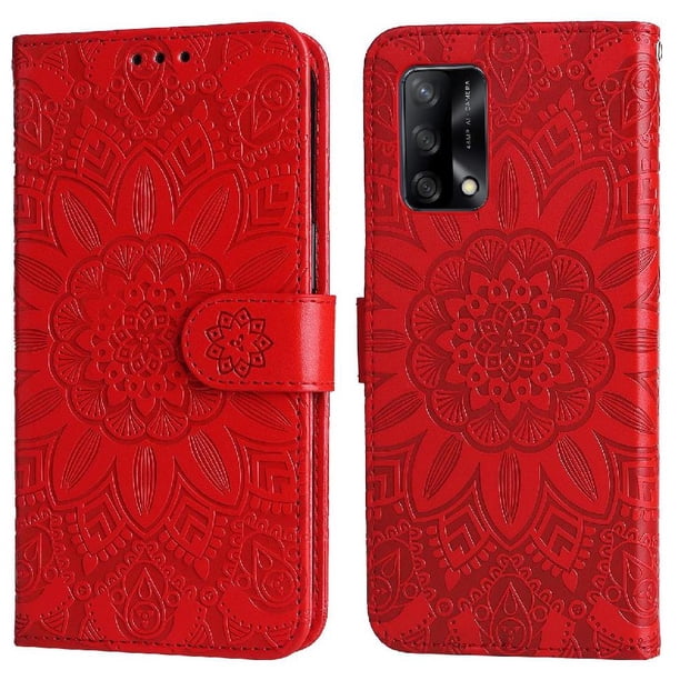 Funda tipo cartera FOXDOCK para OPPO Reno 6 Lite , diseño girasol en relieve, cuero PU, cierre magnético, soporte y tarjetero