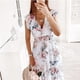 thumbnail image 5 of Vestidos de verano para mujer, informales, bohemios, con escote en V, volantes y estampado floral, largos, de manga corta, para playa, 5 of 5
