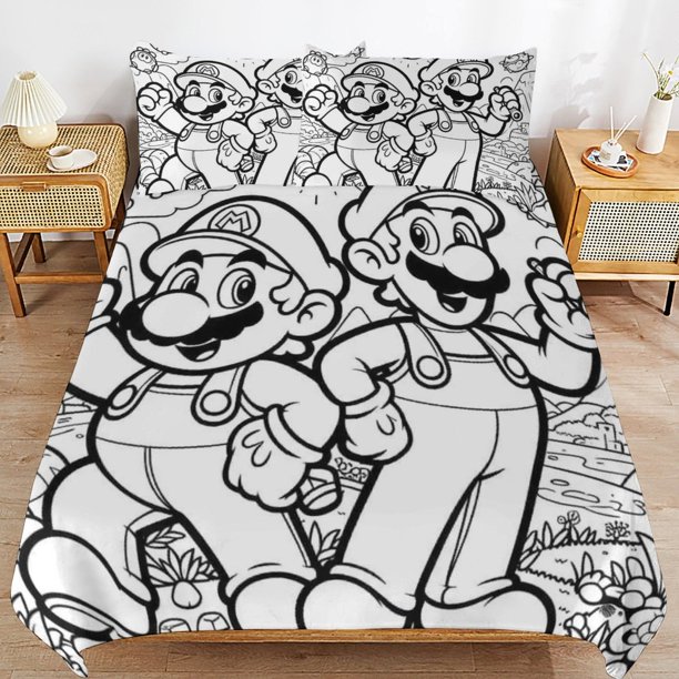 Super Mario 3-Piece Comforter Set for Bedroom Super Mario Bedding Set for Kids Adults Soft Microfiber Duvet Cover Set with Zipper Closure