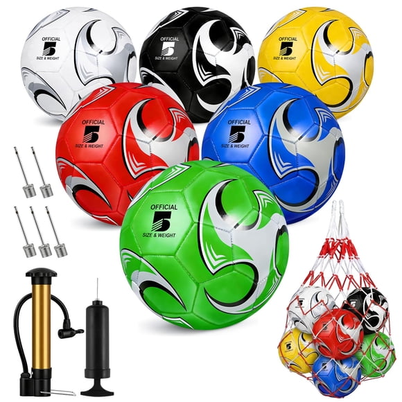 Balones de fútbol Hualleko tamaños 3/4/5 – Pack de 6 con bomba y bolsa