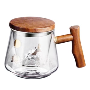 Bothyi - Taza De Vidrio De Borosilicato De Doble Pared Arte Hecho A Mano Con Mango De Madera Drinkware B