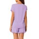 thumbnail image 3 of INSPIRE CHIC Conjunto de pijama para mujer con hombros caídos, conjunto de salón suave de manga corta con bolsillos y cordón ajustable para primavera verano L púrpura, 3 of 6