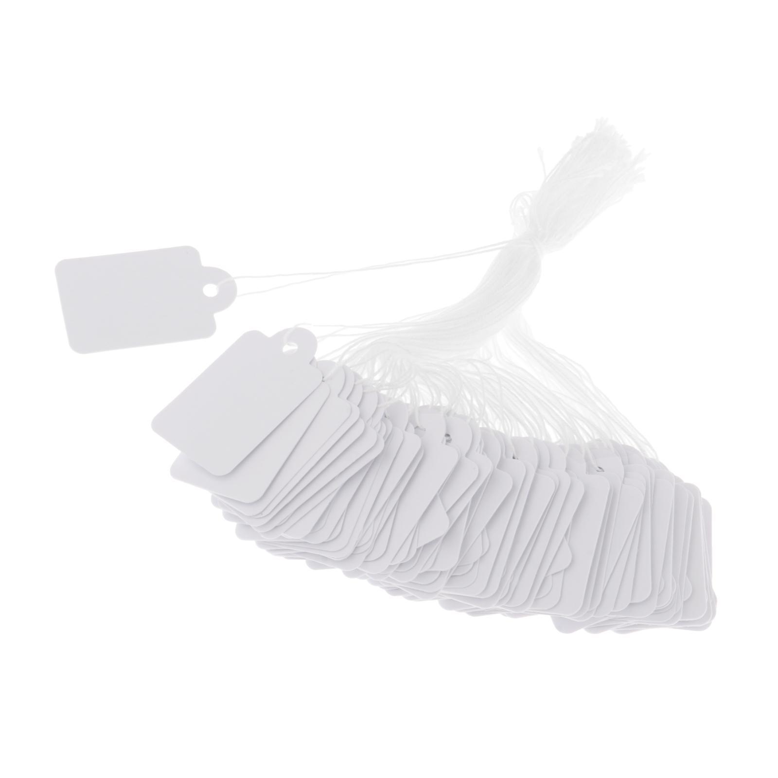 Ioensy - 100 Piezas Etiquetas De Papel Con Cuerda Adjunta Etiquetas Colgantes De Precios Para Cumpleaños 35X22Mm Blanco