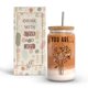 thumbnail image 1 of Vaso de vidrio Fancyfams de 470 ml con tapa de bambú y pajilla de acero inoxidable, 1 of 6