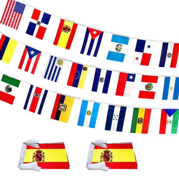 Banderín WEITBF 18 m – Juego de 44 Banderas de Países de habla hispana
