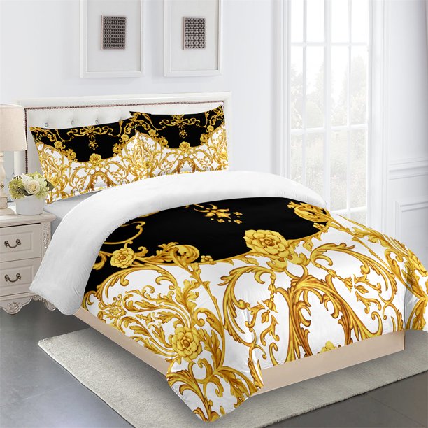 v2754 Bed Sheets Luxury Black Gold Pcs Geometric Kids Twin Queen King Full Size Duvet Cover Bedding Linen Set Seater Bedspread x x 3-Piece Bedding Set (1 Duvet Cover + 2 Pillow Shams) Bed Sheets ju27