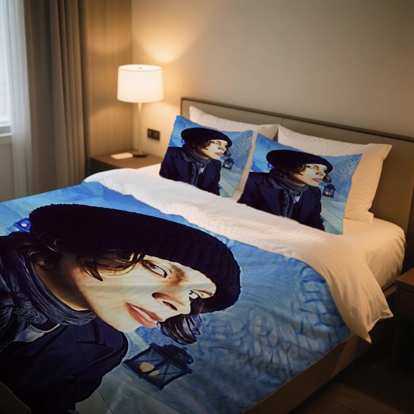 HIM Band Ville Valo Moody Blue Scarf Duvet Cover Set AllSeason Polyester Machine Washable
