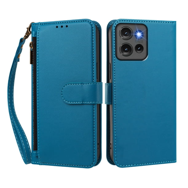 Funda Tipo Billetera para Motorola Moto Edge 50 5G con Soporte y Bolsillo con Cierre Azul
