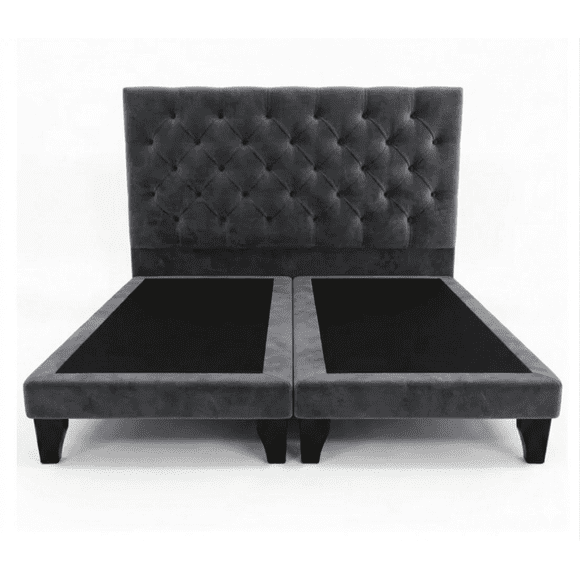 Cama King Capitone Base Dividida Gris Oscuro En Felpa