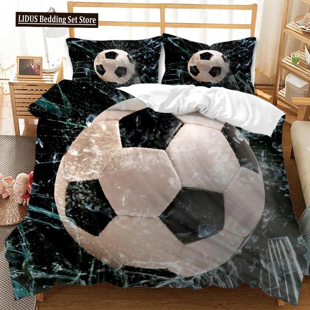 v1109 Bed Sheets Football Duvet Cover Set Soccer With Fire Abstract Concept Art Design Ball Bedding Set Double Queen King Polyester Qulit Cover 3-Piece Bedding Set (1 Duvet Cover + 2 Pillow Shams) Bed