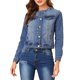 thumbnail image 1 of Chaqueta de Mezclilla Recortada de Manga Larga sin Cuello con Botones para Mujer INSPIRE CHIC Azul M, 1 of 6