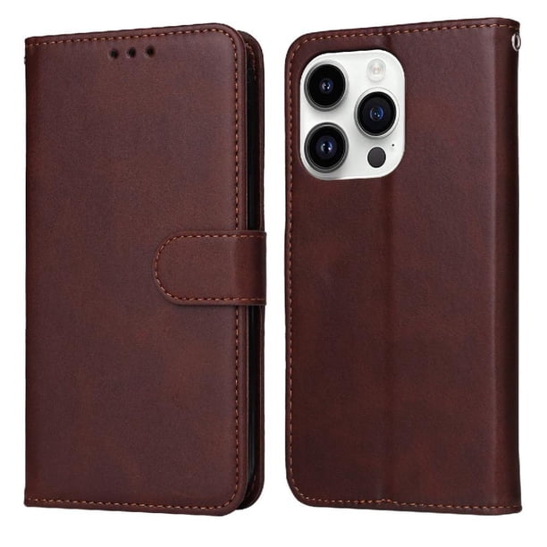 Funda Billetera para iPhone 15 Pro Max con Porta Tarjetas y Soporte Ajustable Marrón