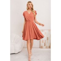 Likeshop - Vestido Midi Mujer Manga Corta Semi Formal Liso Colores 3398