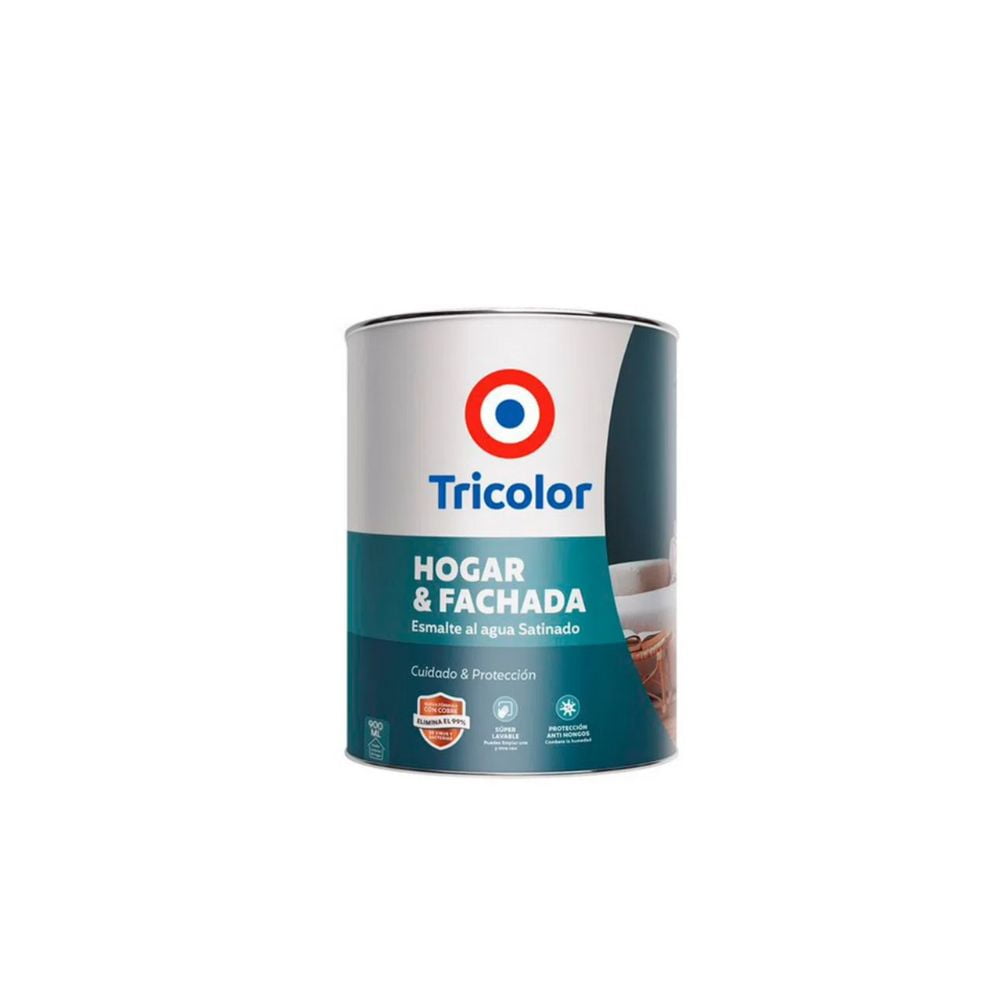 Tricolor - Esmalte Al Agua Satinado Hogar Y Fachada 900ml Blanco Perfecto