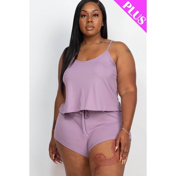 Conjunto de Top de Tirantes y Shorts en Tejido de Canalé de Talla Grande