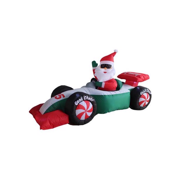 Papá Noel inflable LED transparente de A Holiday Company con coche de carreras de 1,2 m