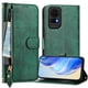 thumbnail image 5 of Funda tipo cartera para TCL 50 LE con bolsillo con cremallera, tarjetero, soporte, correa para la muñeca y tapa de cuero verde, 5 of 5