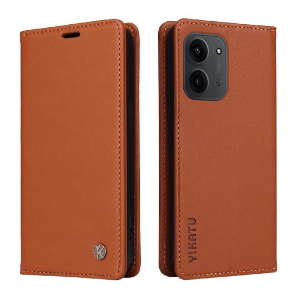 Funda Billetera de Cuero para Xiaomi Redmi 15C con Tarjetero y Soporte - Tapa Magnética Marrón