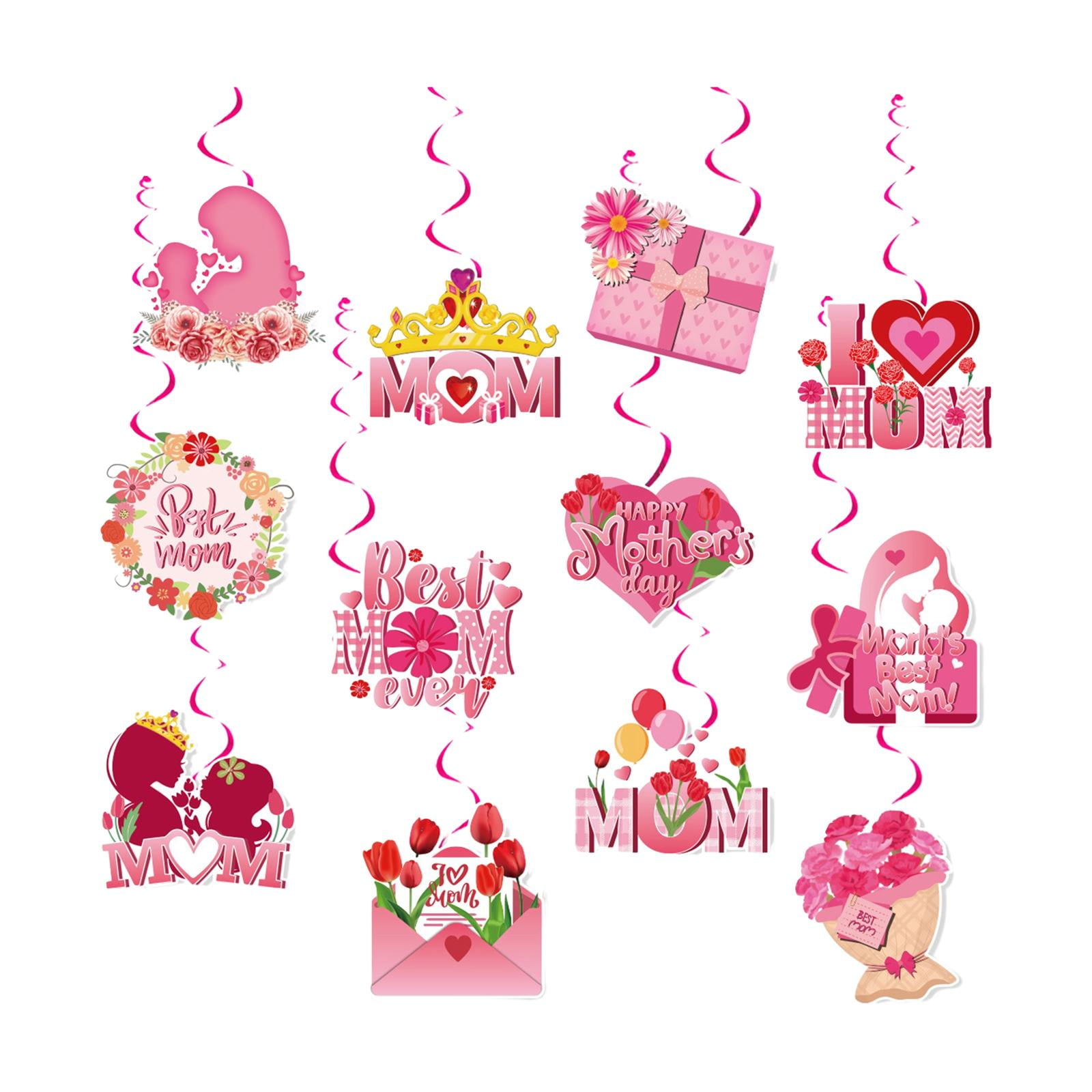 Magideal - 12 Decoraciones Para El Día De La Madre, Remolinos Colgantes, Regalos Para El Día De La Madre, Decoración De Fiesta, Accesorios Coloridos Para Fotogra