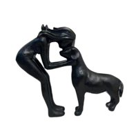 Bothyi - Estatua Decorativa De Mujer Y Perro, Bonita Decoración Para El Hogar, Escritorio, Dormitorio, Oficina, Color Negro.