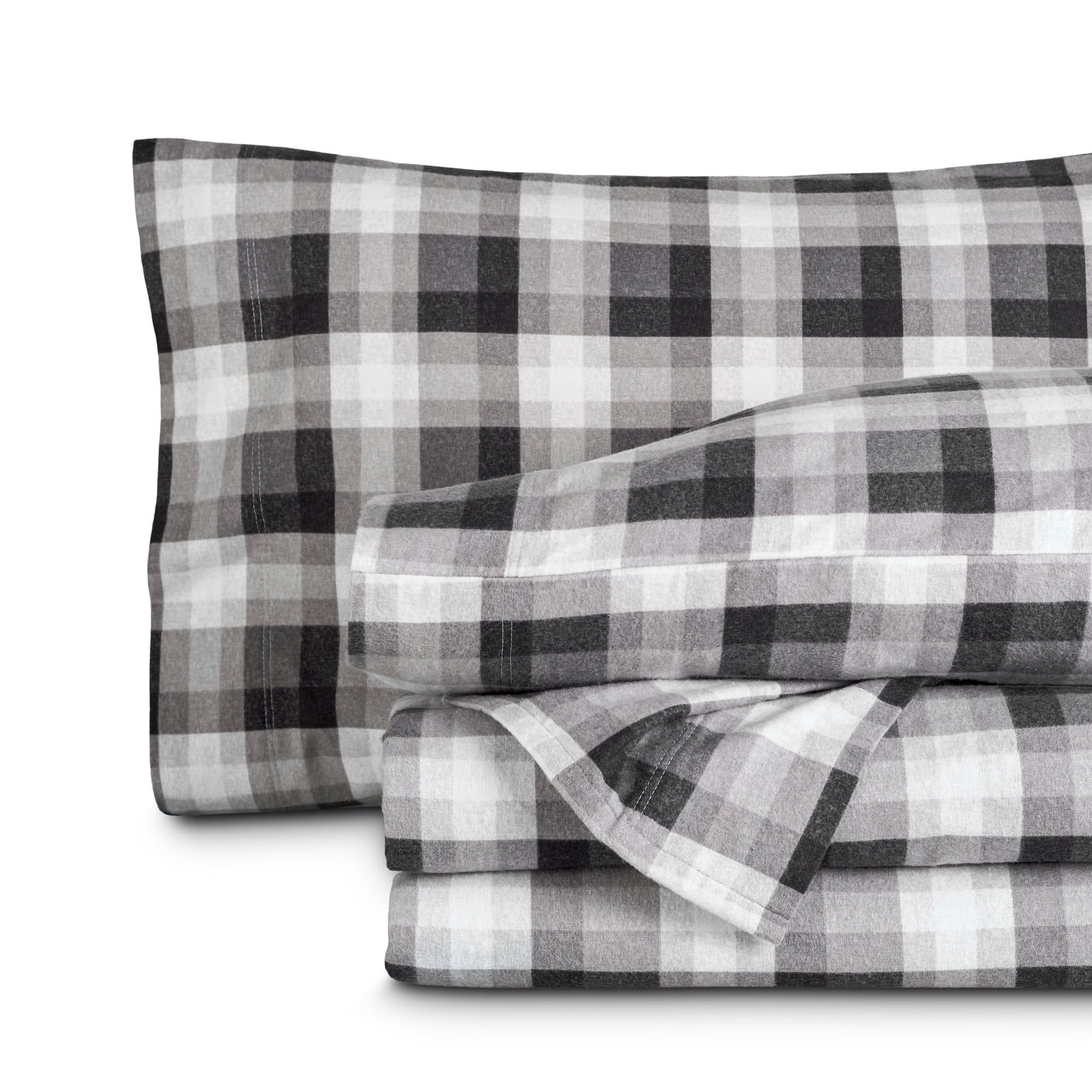 Juego De Sábanas De Franela Bare Home Oliver Plaid Grey 100% Algodón