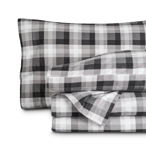 Juego de sábanas de franela Bare Home Oliver Plaid Grey 100% algodón