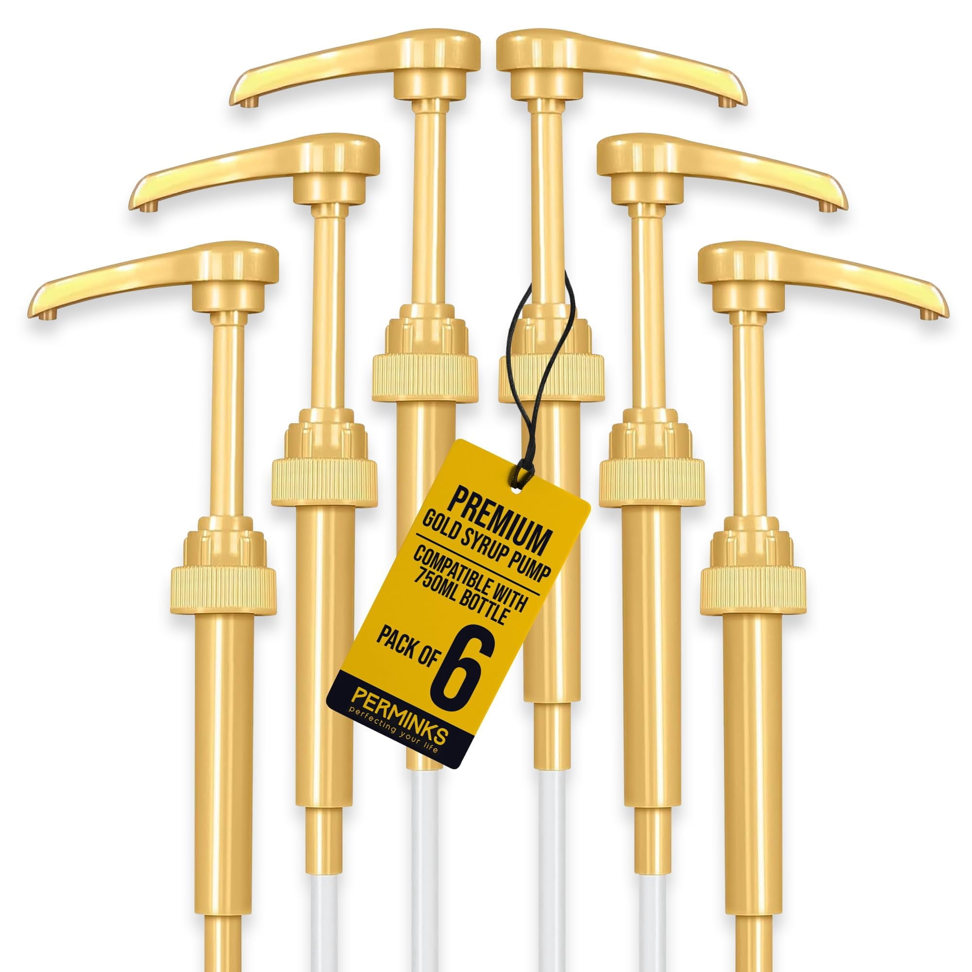 Perminks - Dispensador Con Bomba De Sirope, 6 Unidades, Dorado, Para Botellas De 750 Ml
