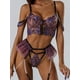 thumbnail image 2 of Floral Embroidery Lingerie Set, Sexy Chain Cami Crop Top Bra & Hollow Thong Panties, Women's Sexy Lingerie & Underwear, 2 of 3