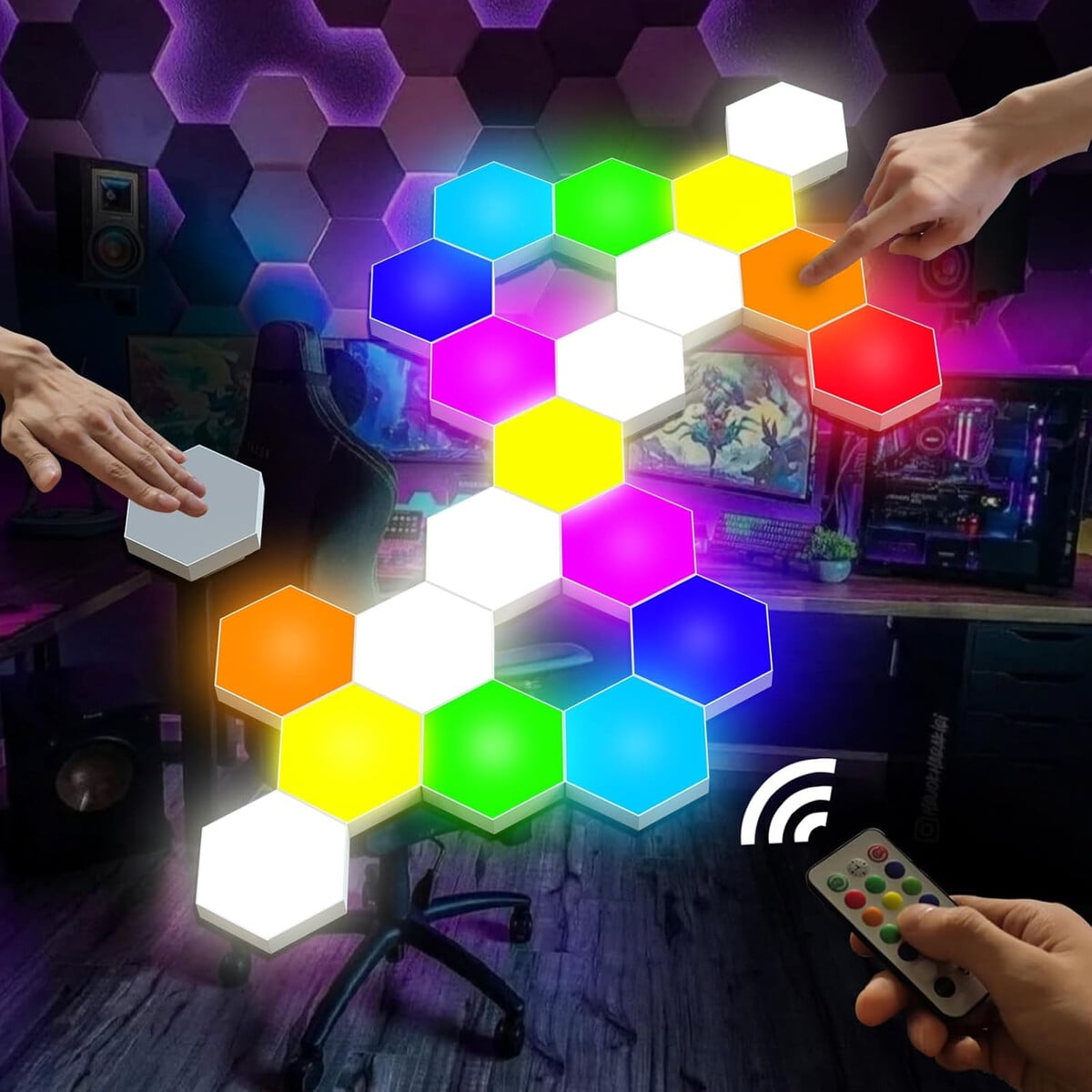 Luz Led Hexagonal Vcwtty 12 Unidades Control Remoto 13 Colores