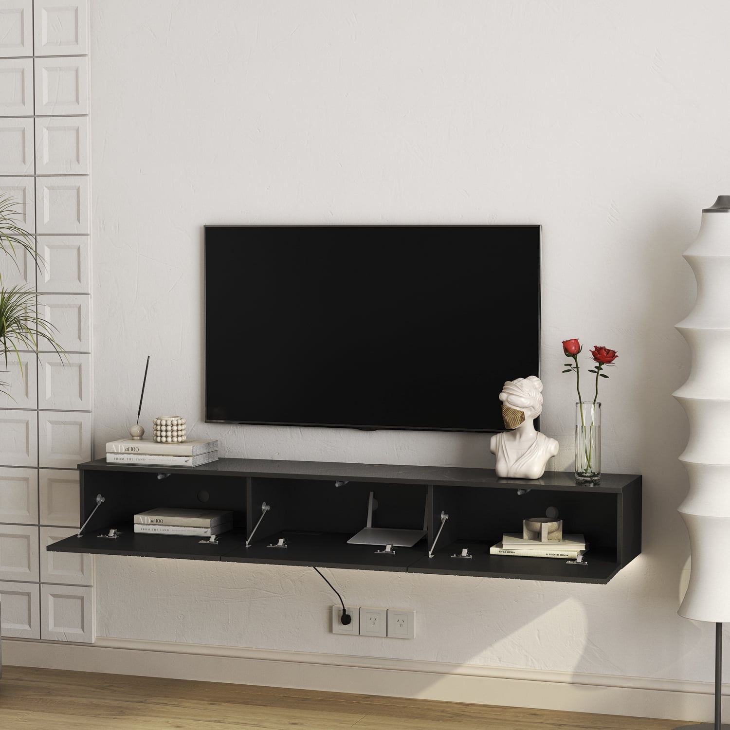 M&ms - Floating Tv Stand Wall Mounted With 16 Color Leds,67" Modern Tv Stand, Floating Tv Cabinet Entertainment Center For 55 60 65 Inch Tv,black