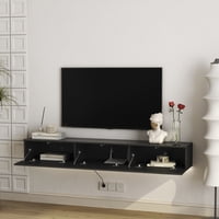 M&Ms - Floating Tv Stand Wall Mounted With 16 Color Leds,67"" Modern Tv Stand, Floating Tv Cabinet Entertainment Center For 55 60 65 Inch Tv,Black