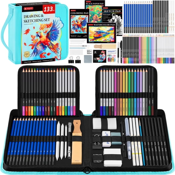 Set de dibujo POPYOLA, kit de dibujo con cuaderno de bocetos, paquete de 133