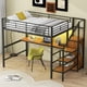 thumbnail image 3 of Full Size Metal Loft Bed with Desk, Storage Staircase, Small Wardrobe and LED Light,Black, 3 of 3