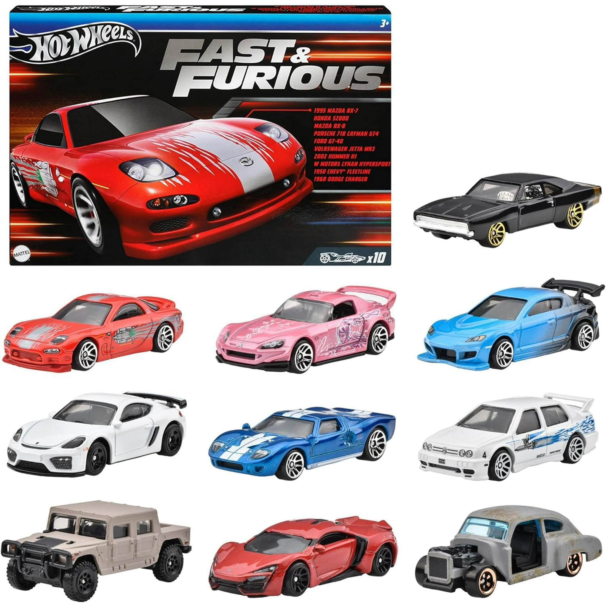 Mattel - Paquete De 10 Coches De Juguete Hot Wheels Hvx27 Fast And Furious