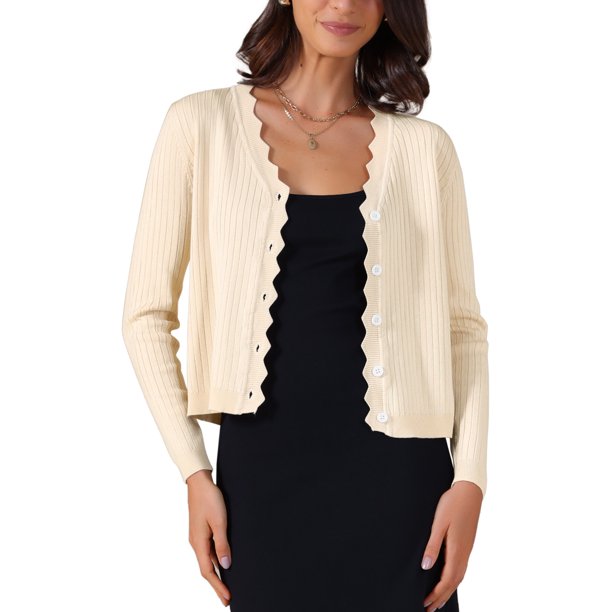 INSPIRE CHIC Cárdigan de manga larga con cuello en V para mujer, ligero, con botones, casual, tejido de punto, suéter XXL albaricoque